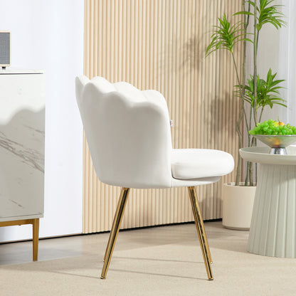 Velvet Stoel – Fauteuil – Eetkamerstoel – Woonkamerstoel – Slaapkamerstoel – Creme Kleur – Gouden Metalen Poten – Zacht Polyester Bekleed – Compacte Afmetingen 67x64x77 cm