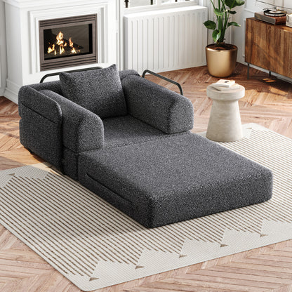 2-in-1 Chenille Bank – Slaapbank – Hoekbank – Fauteuil – Zitzak – Met Opbergruimte In Armleuning – Drievoudig Metalen Frame – Moduleerbaar Design – Khaki