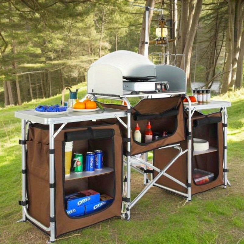 Multifunctionele Campingtafel – Opvouwbare Tafel – Buitenkeuken Tafel – Kampeertafel – 3 Kasten – Afneembaar Windscherm – Aluminium