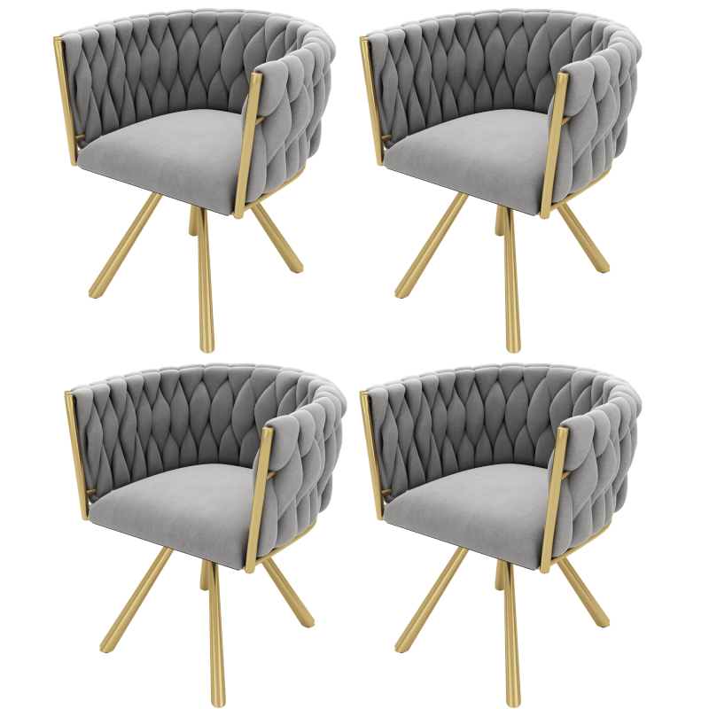 Velvet Stoelen – Eetkamerstoelen – Woonkamerstoelen – Luxe Stoelen – Design Stoelen – Set Van 4 – Zachte Grijze Velvet Bekleding – Metalen Gouden Poten