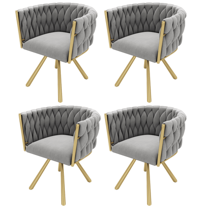 Velvet Stoelen – Eetkamerstoelen – Woonkamerstoelen – Luxe Stoelen – Design Stoelen – Set Van 4 – Zachte Grijze Velvet Bekleding – Metalen Gouden Poten