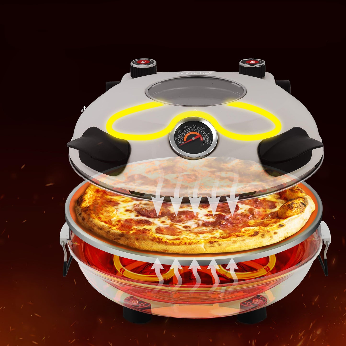 Pizzarette – Pizza Oven – Pizzamaker – Elektrische Oven – Tafeloven – 1200 Watt Vermogen – 30 cm Bakoppervlak – Tot 425°C – Wit