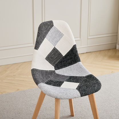Eetkamerstoel – Stoel – Kuipstoel – Eetkamerstoelen – Keukenstoel – Scandinavisch Design – Ergonomisch – Beukenhouten Poten – Linnen Bekleding – Sponsvulling – Zwart-Wit Geruit