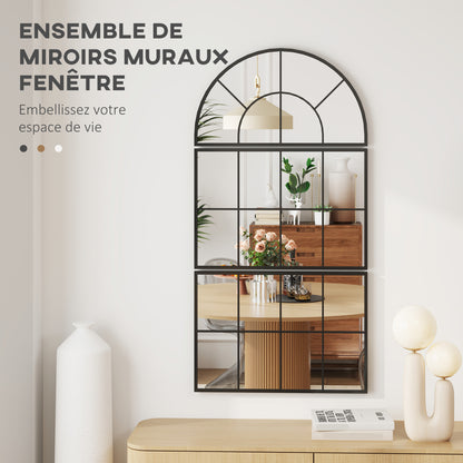 Muurspiegel – Wandspiegel – Passpiegel – Hangspiegel – Zwarte Metalen Lijst – Set Van 3 – Boogvormig Design – 76 x 149 cm