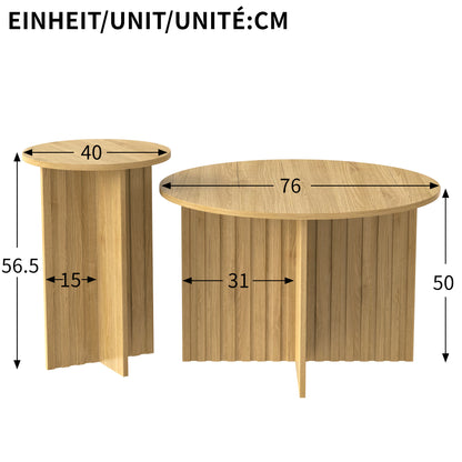 2-delig Salontafel Set – Bijzettafel – Nesttafels – Woonkamertafel – Houten Tafel – Eikenhout Look – Ruimtebesparend Nest-Design – Ribstructuur MDF Zijkanten
