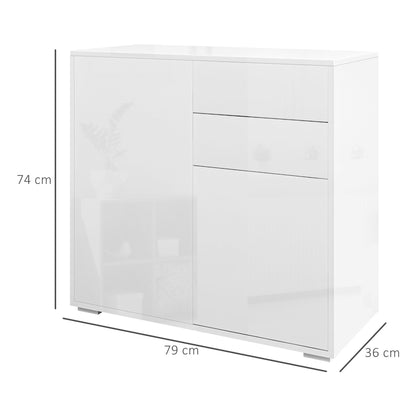 Commode – Ladekast – Opbergkast – Dressoir – Babykamermeubel – Witglanzend – 79x36x74 cm – Druk-open systeem