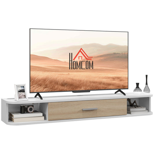 TV Meubel Wandmontage – TV Plank – Wandrek – TV Kast – Opbergmeubel – Wit – Voor TV Tot 50 Inch – Melamine Spaanplaat – Kabeldoorvoer
