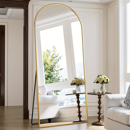 Vloerspiegel – Volledige Lengte Spiegel – Staande Spiegel – Grote Spiegel – Boogspiegel – Aluminium Frame – Schokbestendig Glas – 180x66 cm – Vrijstaand Design