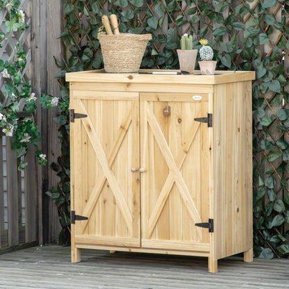 Tuinopbergkast – Tuinkast – Opslagkast – Tuinberging – Buitenberging – Verzinkt Metalen Bovenblad – Natuurlijke Houten Poten 80x45x92 cm
