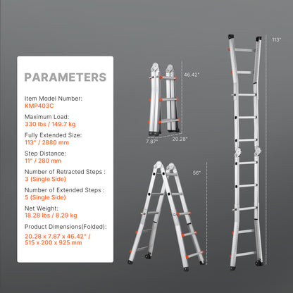 Telescopische A-frame Ladder – Uitschuifladder – Opklapbare Ladder – Multifuntionele Trap – Stevige Aluminium Ladder Zilver – Max Hoogte 2,88 Meter – Geïntegreerde Wieltjes Voor Eenvoudig Transport