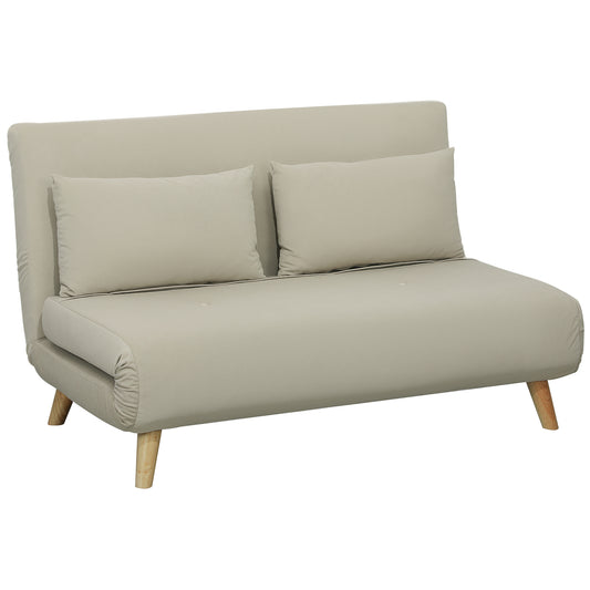 Slaapbank – Bedbank – Slaapbankje – Uitklapbank – Veloursbank – Beige – Incl. 2 Kussens – Compact 130x78x79 cm