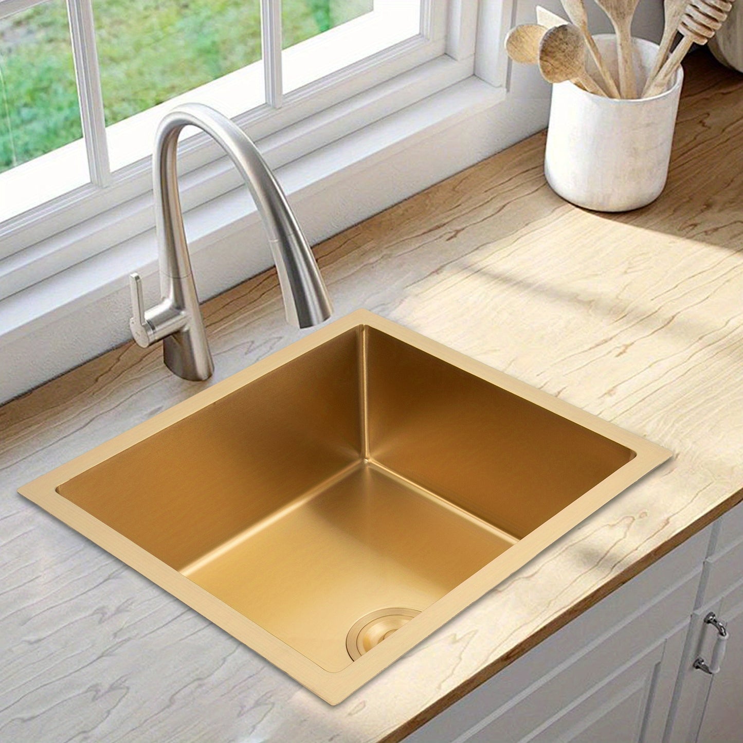 Keukenspoelbak – Spoelbak – Wasbak – Gootsteen – Enkele Spoelbak – RVS 201 – Grote Capaciteit 50x45 cm – Diepte 19,9 cm – Krasbestendig & Eenvoudige Installatie