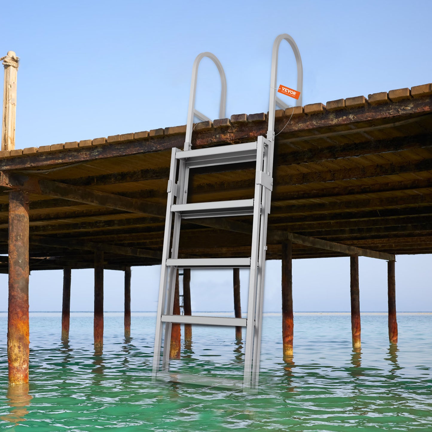 Steigerladder – Steigertrap – Bootladder – Dockladder – Aluminium Ladder – Verstelbare Hoogte 170-200 cm – 5 Antislip Treden