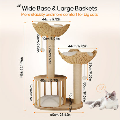 Krabpaal – Kattenboom – Krabmeubel – Kattenhuis – Krabton – 99 cm Hoog – Natuurlijk Hout en Sisal