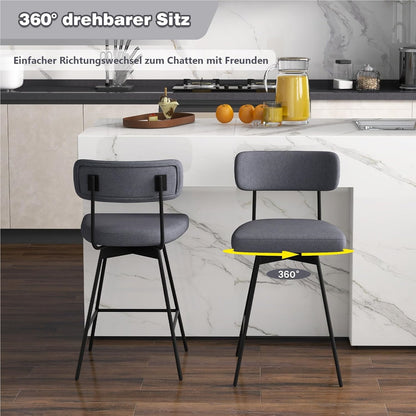 Barstoel – Barkruk – Barstoel Kruk – Barkrukken Set – Keukenstoel – Draaibaar – Zithoogte 63,5 cm – Gestoffeerd Met Rugleuning