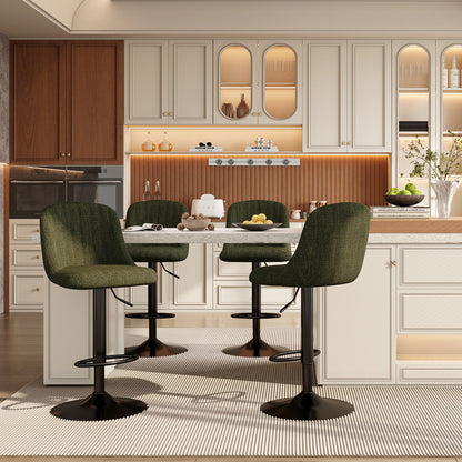 Goeurvant Modern 360° Swivel Bar Stool with Adjustable Height and Metal Base, Linen or Velvet Upholstery, Dining Counter Seat, Home Bar Furniture, Upholstered Swivel Stool, Modern Bar Chair, Minimalist Aesthetic, Rustic Styl