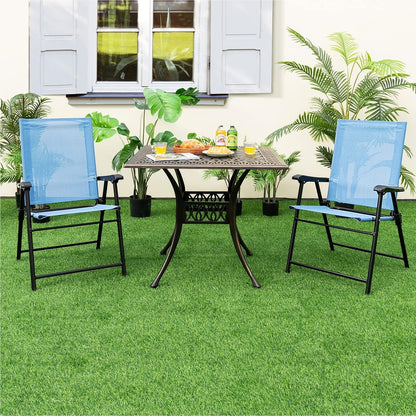 Tuinstoel – Klapstoel – Balkonstoel – Terrasstoel – Tuinstoelen Set – Weerbestendig – Inklapbaar Met Armleuningen – Metalen Frame – Blauw – Lichtgewicht
