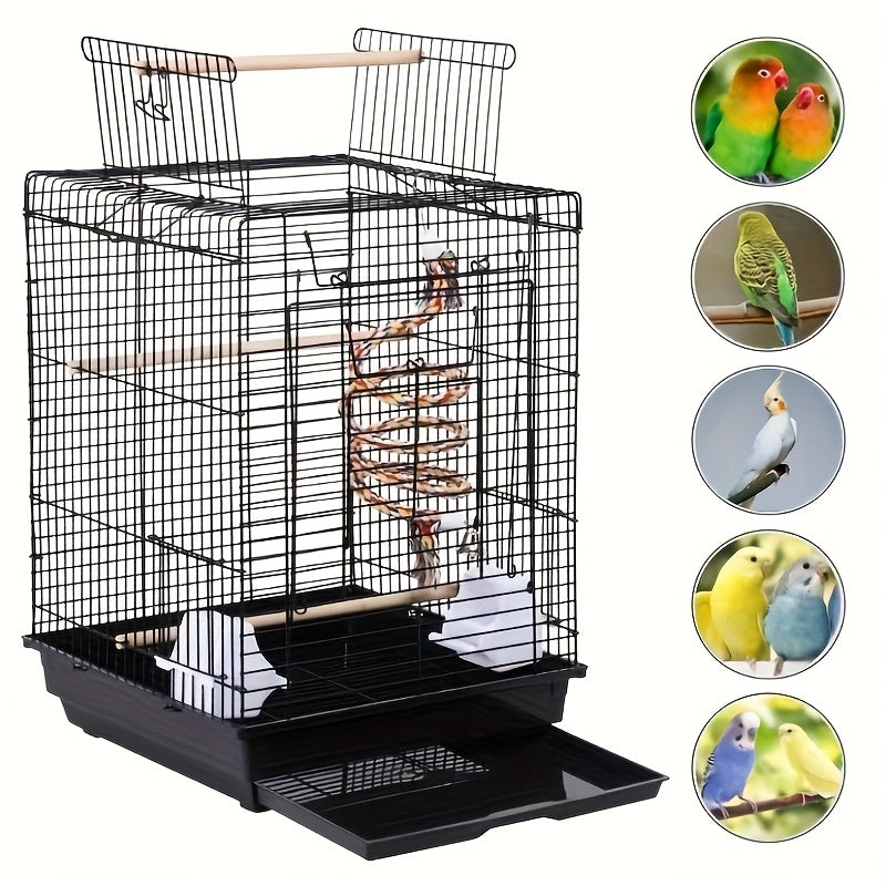 Vogelkooi – Parkietenkooi – Kanariekooi – Vogelvolière – Vogelhuis – Gepoedercoat Metaal – Open Dak Ventilatie – Compact 40x40x58 cm