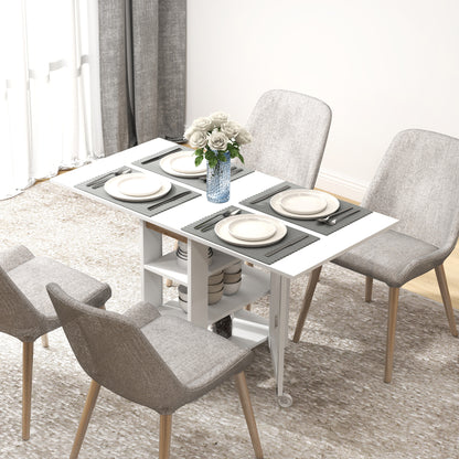 Opvouwbare Eettafel – Klaptafel – Keukentafel – Wieltjes Trolley – Inklapbare Tafel – Moderne Compacte Ontwerp – 120x60x75 cm – Met 2 Uitklapbare Bladen & 3 Planken – Wit