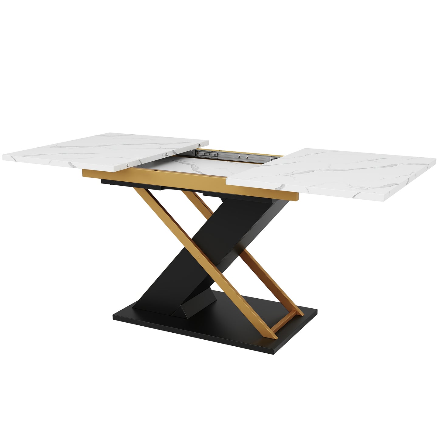 Uitklapbare Eettafel – Uitschuifbare Tafel – Verlengbare Eettafel – Klaptafel – Keukentafel – 120-160x80 cm – MDF Met Gouden Kruispoten