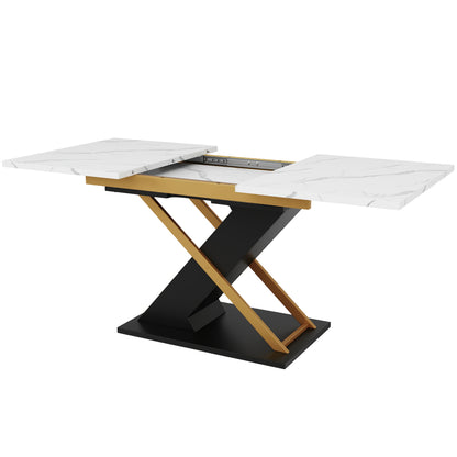 Uitklapbare Eettafel – Uitschuifbare Tafel – Verlengbare Eettafel – Klaptafel – Keukentafel – 120-160x80 cm – MDF Met Gouden Kruispoten