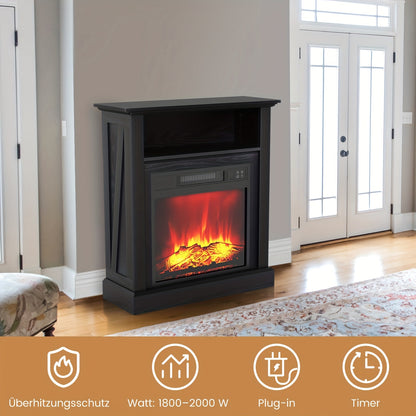Elektrische Haard – Vuurtafel – Haardkachel – Sfeerkachel – Vuurkorf – Realistisch 3D Vlammenbeeld – Verwarming 1800-2000W voor 30 m² – Vrijstaand Zwart Met Mantel
