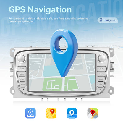 8 Cores 4+64GB Android 15 Car Radio for Ford Focus Mondeo C-MAX S-MAX for galaxy II Kuga 17.78 cm Wireless Carplay Radio with Android Car Mirror Link B-T FM/ RDS/ EQ/ DSP WiFi GPS Navigation Reversing, Car Entertainment Syste