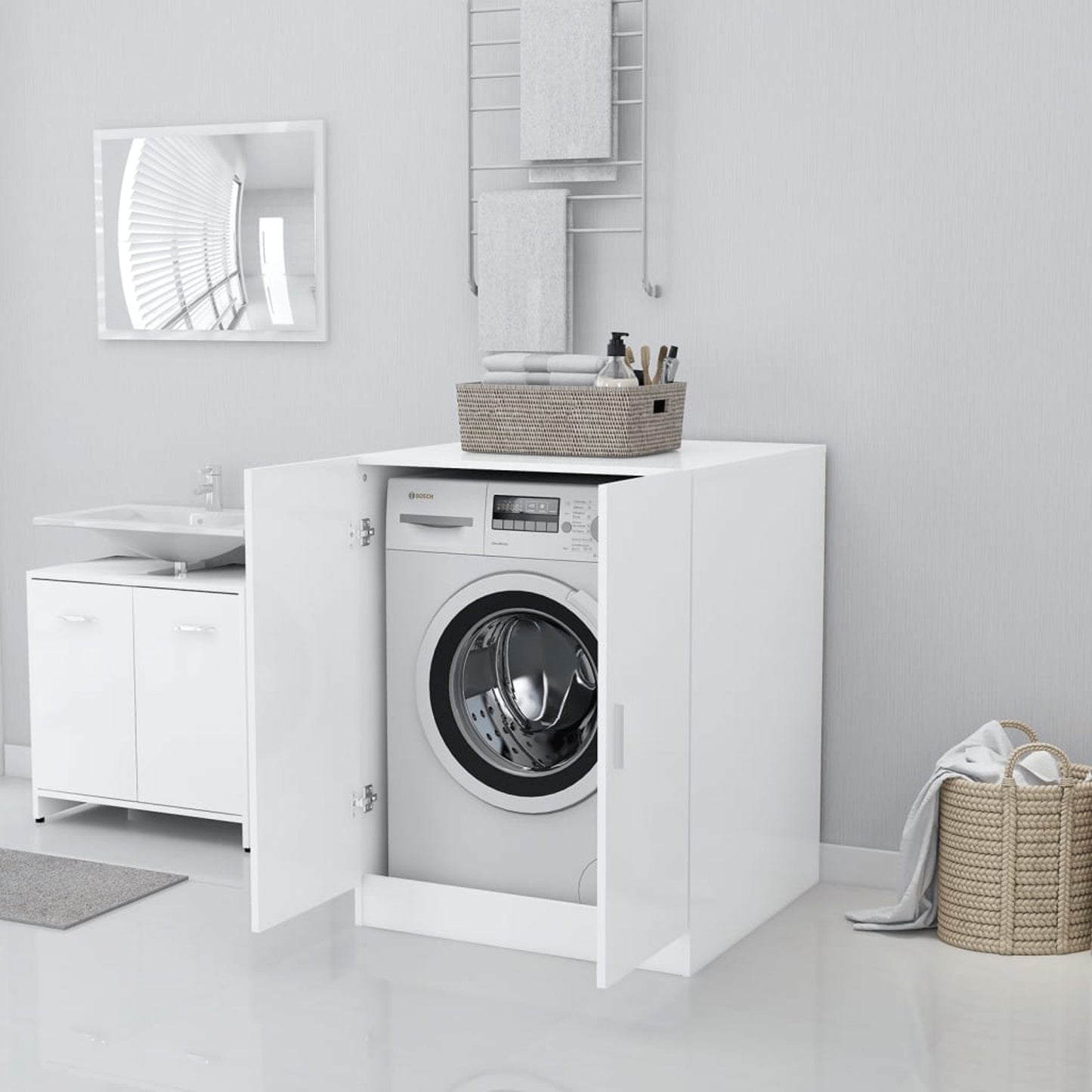 Wasmachinekast – Wasmachine Meubel – Wasmachine Ombouw – Wasmachine Opberger – Opbergkast – Wit – 71x71,5x91,5 cm – Ruimtebesparend en Duurzaam