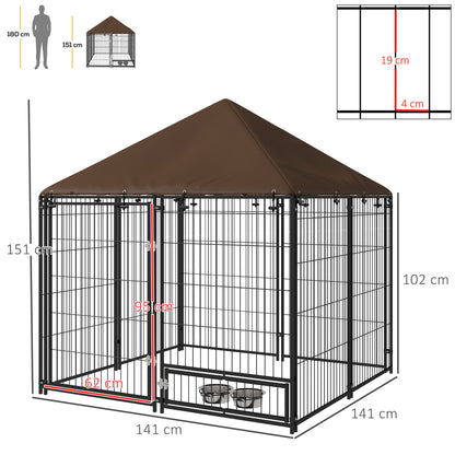 Hondenhok – Hondenren – Hondenkooi – Buitenhok – Hondenbench – Roestvrij Stalen Frame – Waterdicht Oxford Dak – 141x141x151 cm – Zwart