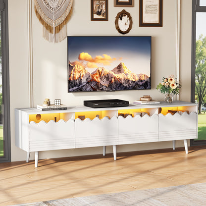 Modern White TV Stand with 2 Drawers & 6 Legs - Sturdy Metal Frame, 2-Tier Design for 75-Inch TVs, Space-Saving Living Room Furniture, No Power Needed, Easy Assembly, Durable & Stylish Storage Solution, Tv Table for Living Ro