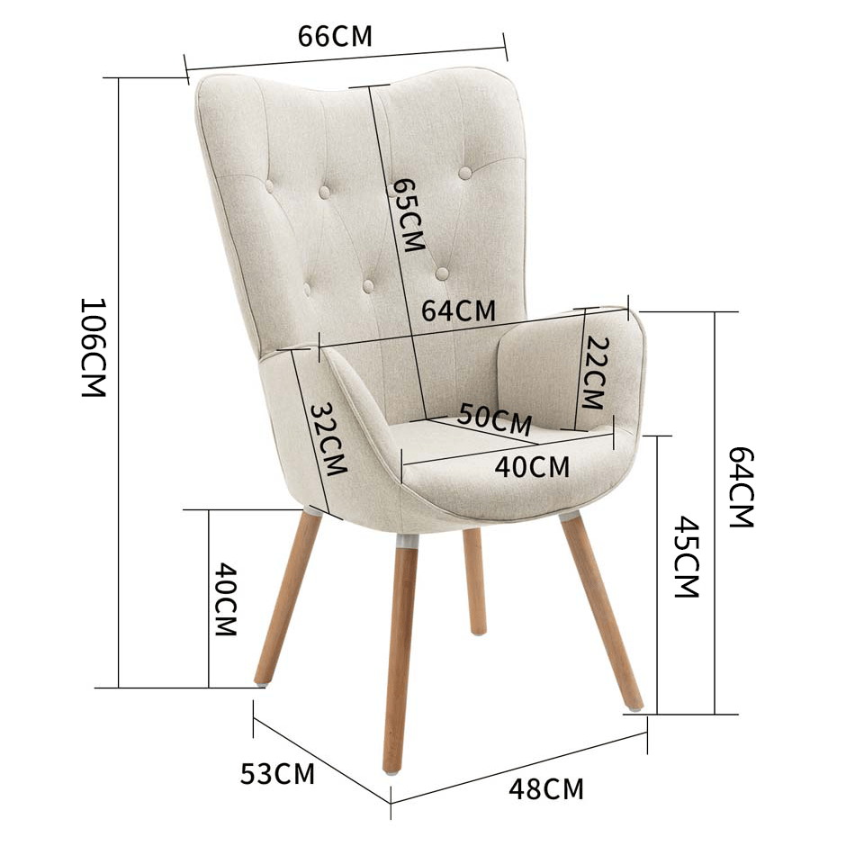 Fauteuil – Lounge Stoel – Relaxstoel – Zetel – Scandinavische Fauteuil Beige – Houten Armleuningen en Poten – Hoogwaardig Schuim – Compacte Afmetingen 66x71x109 cm