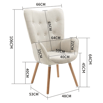 Fauteuil – Lounge Stoel – Relaxstoel – Zetel – Scandinavische Fauteuil Beige – Houten Armleuningen en Poten – Hoogwaardig Schuim – Compacte Afmetingen 66x71x109 cm
