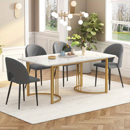 Eettafelset – Diningset – Eethoek – Eettafel Met Stoelen – Tafeltje Met Stoelen – Grijs Fluwelen Stoelen Met Diamantpatroon – MDF Tafelblad 140x80 cm – Verstelbare Stoelpoten