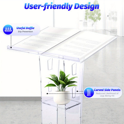 Acrylic Podium – Spreekgestoelte – Lectern – Presentatiepult – Standaard – Lichtgewicht & Stevig – 110cm Hoog Met Opbergplateau