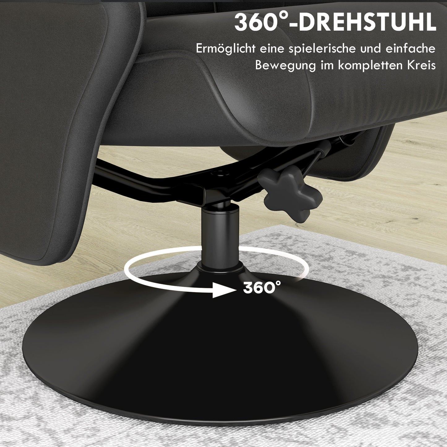 Draaifauteuil – Fauteuil – Accentstoel – Relaxstoel – Stoel Met Hocker – Zwart – Ergonomisch Ontwerp – Microvezel Look – Draagkracht Tot 150 kg