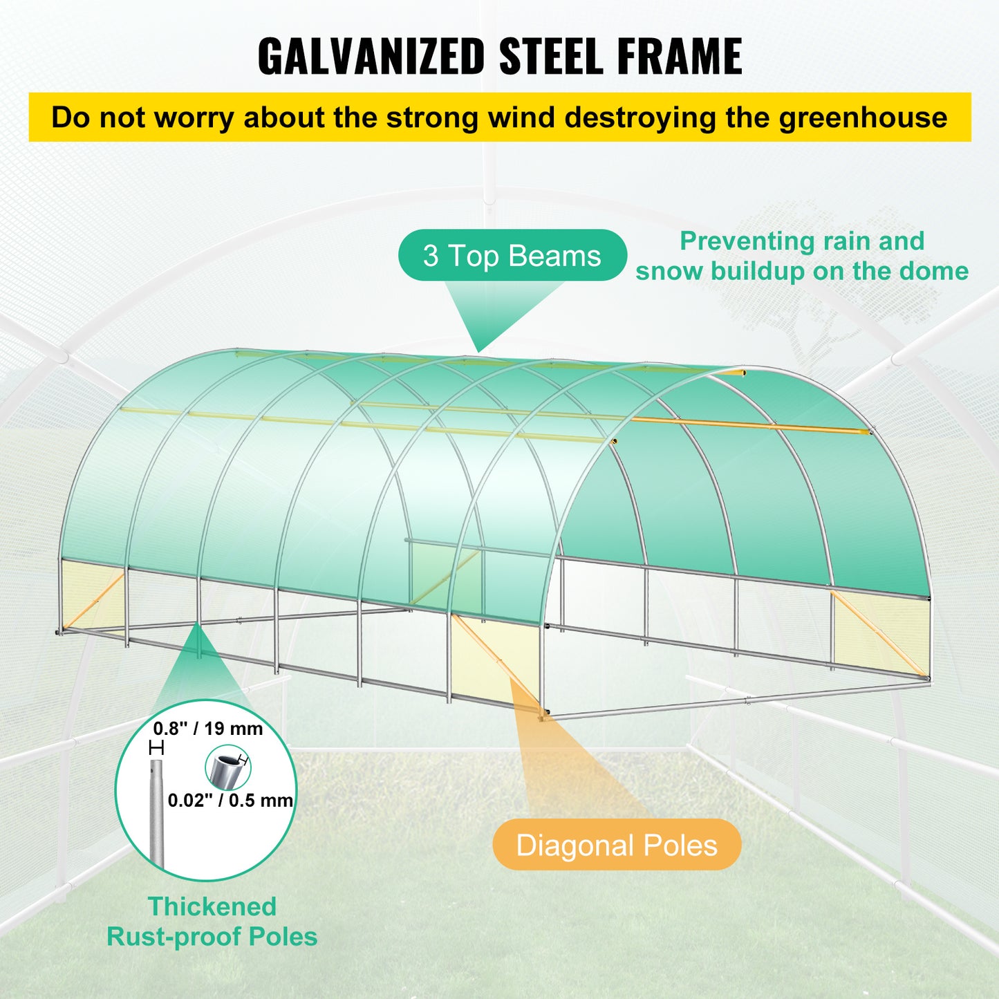 Tunnelkas – Kweekkas – Groentekas – Serre – Tuinkas – 20 x 10 x 7 ft – Gegalvaniseerd Stalen Frame – Waterdichte PE-Folie