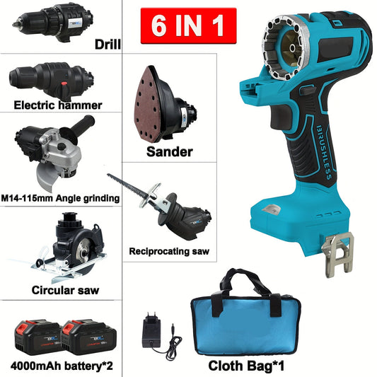 6in1 - 18V Accu Gereedschapset – Draadloze Boorset – Klusset – Elektrisch Gereedschap – Brushless Motor – 4000mAh Lithium-Ion Accu