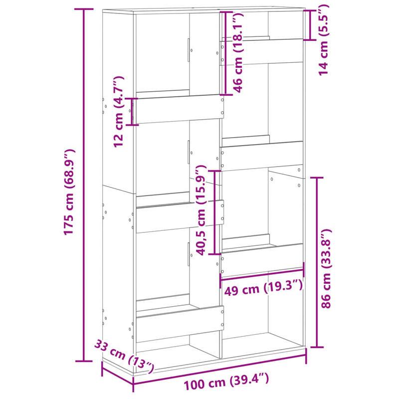 Bookcase Smoked Oak 100X33X175 Cm Wood Material