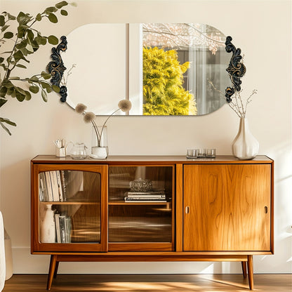Badkamerspiegel – Wandspiegel – Ovale Spiegel – Barok Spiegel – Vintage Spiegel – Messingkleurige Rozenrand – 50x100 cm – Hoogwaardige Gepolijste Glasplaat