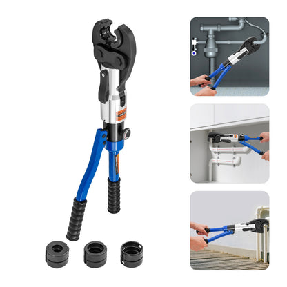 Hydraulic Crimping Pliers with 16-20-26-32 mm Dies | Blue, 360° Rotating Head, Alloy Steel, NaMaSyo Brand