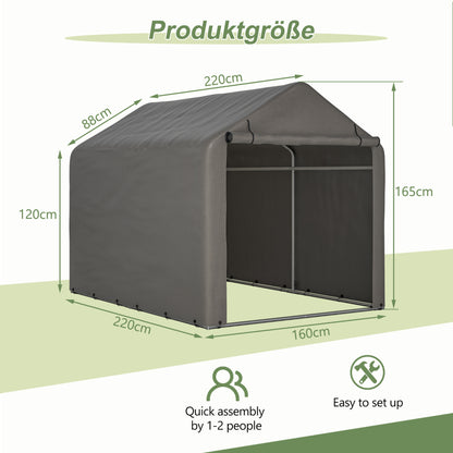Grote Tuinschuur – Opbergschuur – Garage – Carport – Motorstalling – Zwaar Belastbaar – 160x220x165 cm – Grijs Met Zwart Frame – Rolluikdeur Met Raam