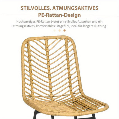 Boho Barstoelen – Barkrukken – Hoge Stoelen – Zitkrukken – Keukenstoelen – PE Rotan Vlechtwerk – Met Voetensteun – Kussen – Zwarte Metalen Poten – Set Van 2 – Mosterdgeel – Ruimtebesparend – Eenvoudige Montage