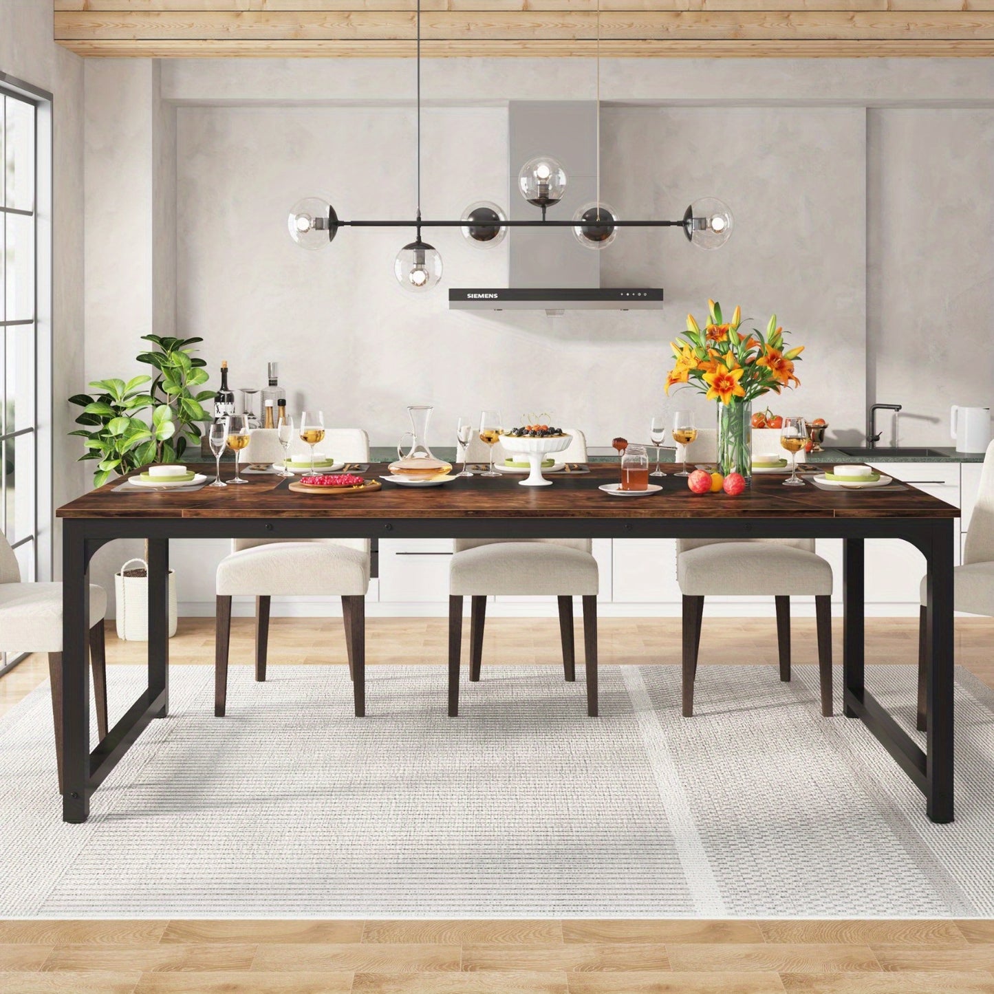 Eettafel – Dinertafel – Keukentafel – Werktafel – Tafel – Industrieel Rustiek Design – 180x90 cm – Metalen Frame & Houten Blad