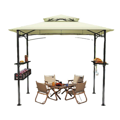 BBQ Paviljoen – Grillhuis – Barbecue Overkapping – Tuinpaviljoen – Grill Shelter – Beige – Poedergecoat Stalen Frame – UV-Bestendig Polyester Dak – 245 x 153 x 250 cm