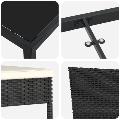 5-Delige Tuinset – Tuinmeubelset – Tuindining Set – Balkonset – Terrasmeubels – Zwart Poly-Rattan – Weerbestendig & Lichtgewicht