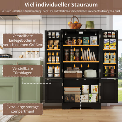 Modern Black Metal Sideboard with Large 4-Door Storage Unit & Adjustable Shelves - Heavy-Duty Floor-Standing Cabinet with Spacious Doors, 120x60x40cm, Sturdy Metal Construction for Kitchen, Dining Room, Living Room - Space-Sa