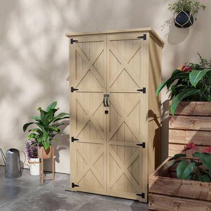 Tuinkast – Tuinberging – Buitenopslag – Tuinschuurtje – Houten Kast – Natuurlijk Dennenhout – Weerbestendig Met Bitumen Dak – Compact 90x54,5x168,5 cm