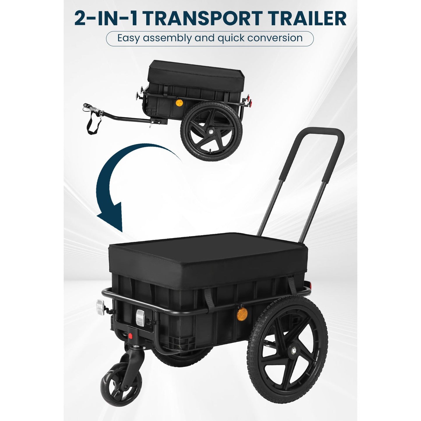 2-in-1 Bike Cargo Trailer, Bicycle Trailer, Hand Cart with Push Bar, Iron Frame with 40cm Air Tires, 40kg Load Capacity, Black, Outdoor Hauling, Cargo Transport, Compact Design, Lightweight Trailer, Reinforced Build, Bike Hau