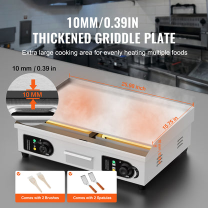 Elektrische Bakplaat – Grillplaat – Teppanyaki – Flat Top Grill – Bakplaat Professioneel – 4000W Vermogen – Roestvrijstalen Oppervlak 58x38 cm