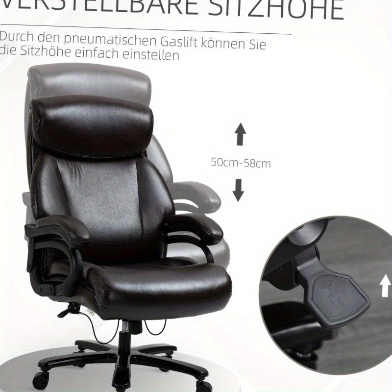 Bureaustoel – Kantoostoel – Gamestoel – Werkstoel – Ergonomische Stoel – Verstelbare Hoogte – Dikke Bekleding – 180 kg Draagkracht – Draaibaar – Zwart Bruin – Roestvrijstalen Frame